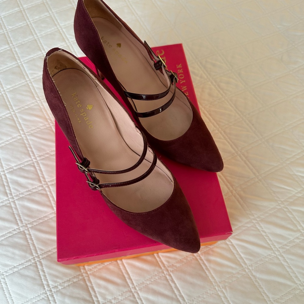 Kate Spade Burgundy Suede Mary Jane Heels